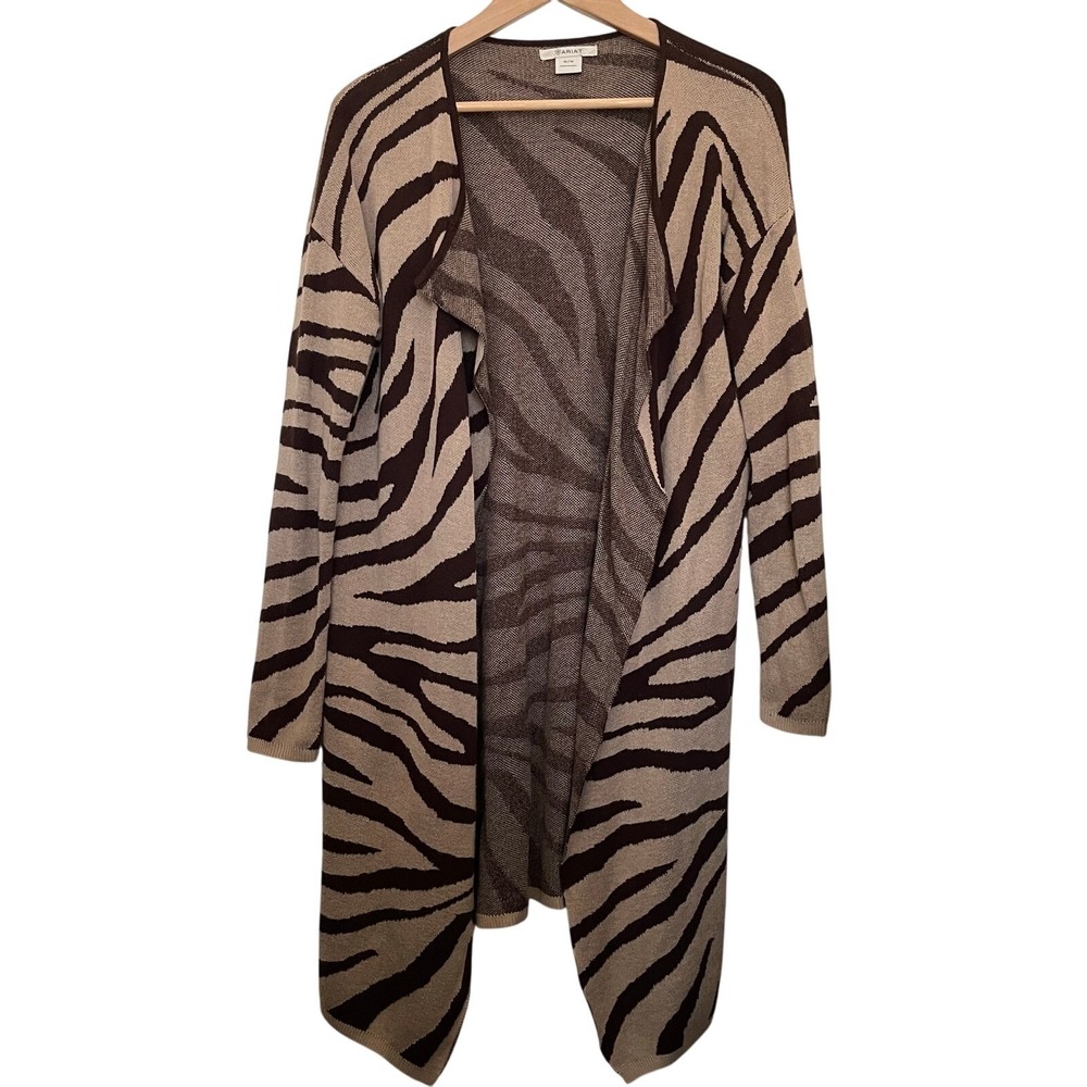 Ariat Women Cardigan M Brown Logan Zebra Animal Print Duster Open Front Western